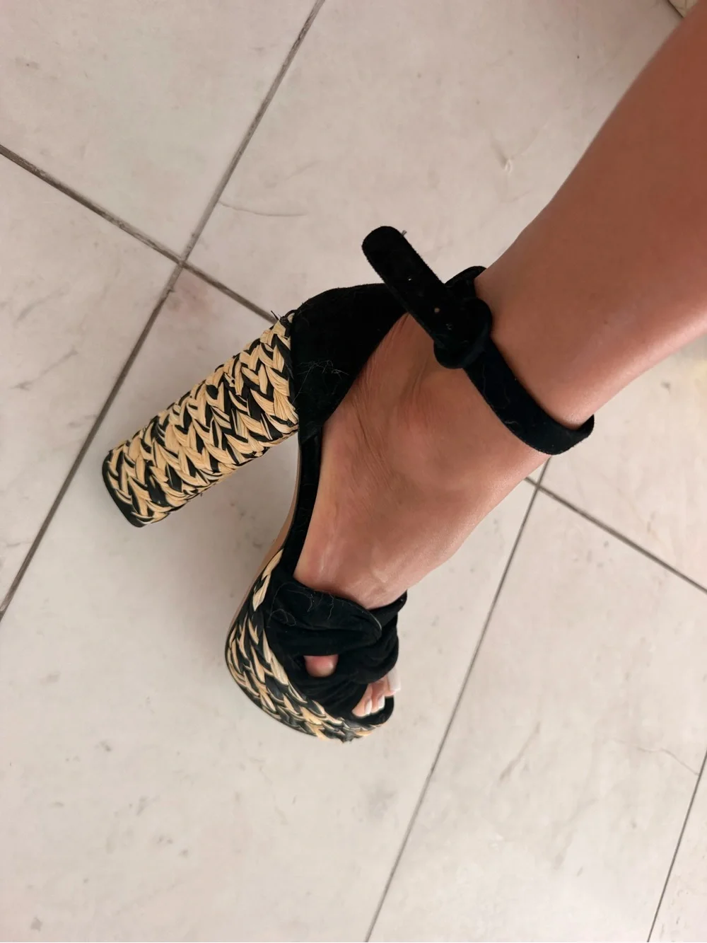 Prada Black Braided Platform Sandals with Woven Heel